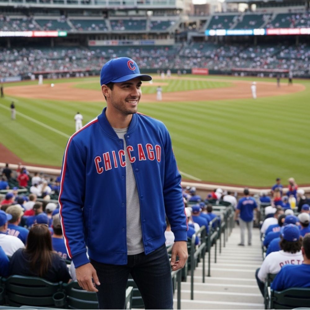 Chicago Cubs Stitches Track Jacket – Men’s Large – Blue/Red – Full Zip